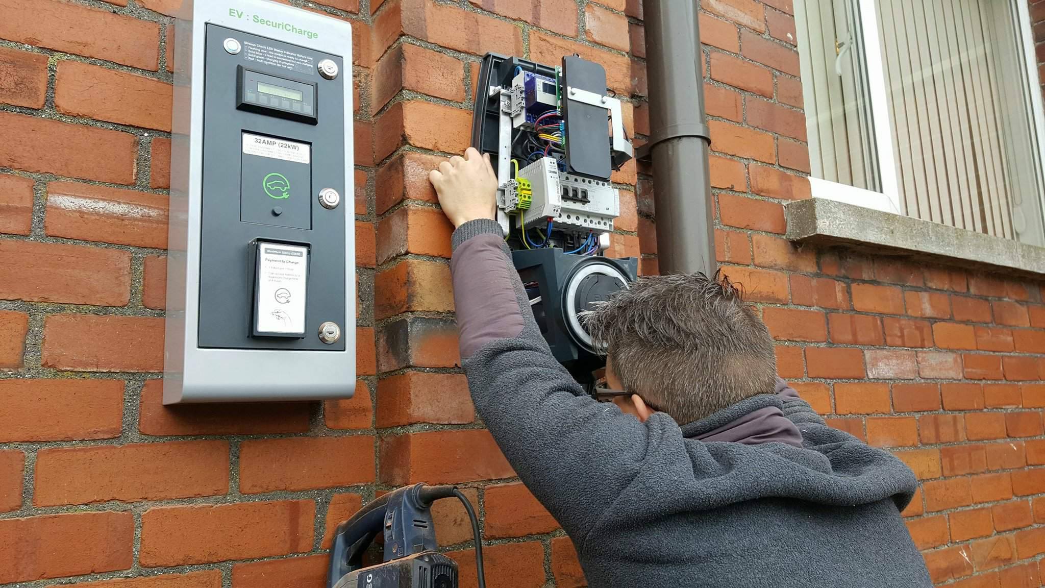 Installing the second EVCP at Pandy Village Hall, Abergavenny